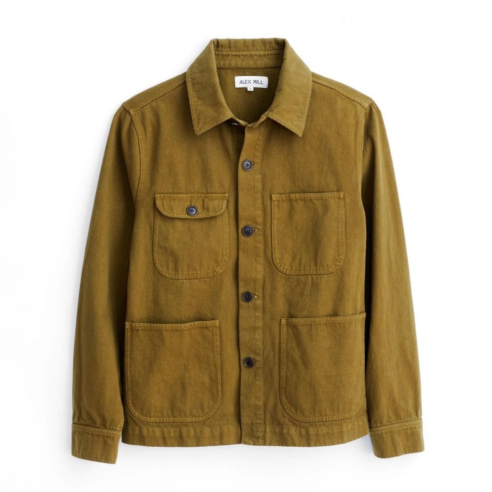 Alex Mill	Garment Dyed Work Jacket in Recycled Denim (Golden Olive) Size XS